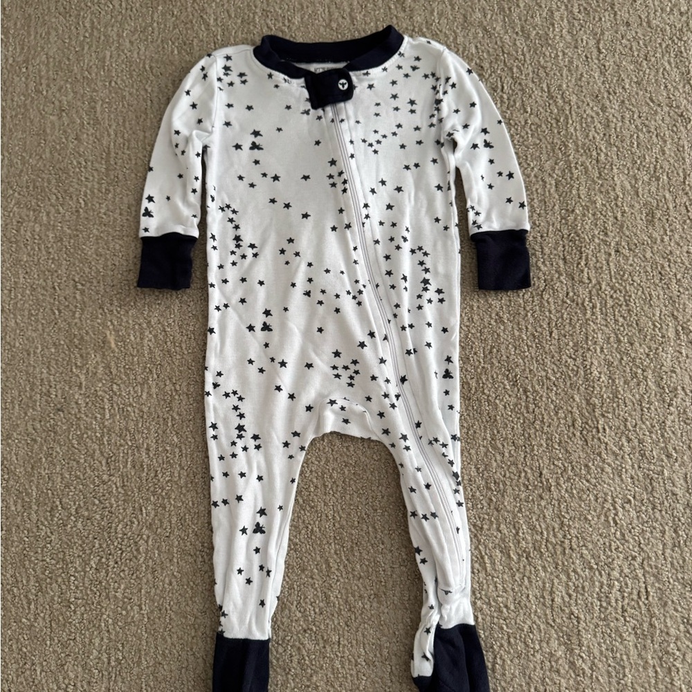 Burt's Bees - Size 3-6M - Baby Star Pattern Footie - Navy and White